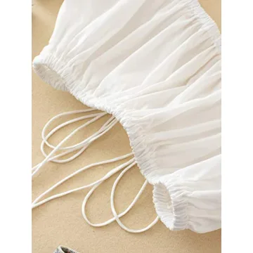 MakeMeChic Women's Ruched Puff Sleeve Crop Tee White