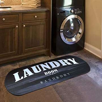 USTIDE Black Oval Laundry Room Rug, Black White Laundry Room Floor Mat, Non-Slip Cushioned Rubber Back, Wash & Dry Sign Decor, Modern Kitchen Rugs, 19.6''X51.2'' Washable Wipe Clean