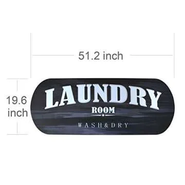 USTIDE Black Oval Laundry Room Rug, Black White Laundry Room Floor Mat, Non-Slip Cushioned Rubber Back, Wash & Dry Sign Decor, Modern Kitchen Rugs, 19.6''X51.2'' Washable Wipe Clean
