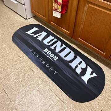 USTIDE Black Oval Laundry Room Rug, Black White Laundry Room Floor Mat, Non-Slip Cushioned Rubber Back, Wash & Dry Sign Decor, Modern Kitchen Rugs, 19.6''X51.2'' Washable Wipe Clean