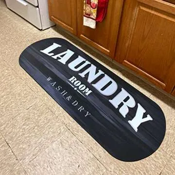 USTIDE Black Oval Laundry Room Rug, Black White Laundry Room Floor Mat, Non-Slip Cushioned Rubber Back, Wash & Dry Sign Decor, Modern Kitchen Rugs, 19.6''X51.2'' Washable Wipe Clean