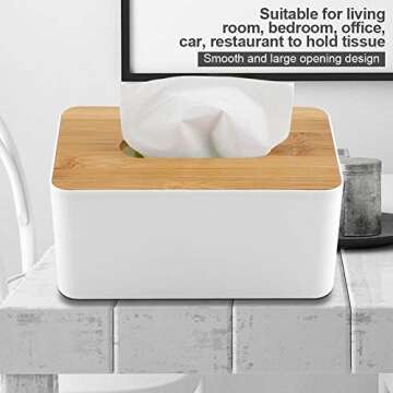 Yosooo Bamboo Tissue Box Modern Look Rectangular Paper Holder Boxes for Bathroom Dining Table Bedroom Storage Organizer(Rectangle), 21cm x 13cm x 9.8cm