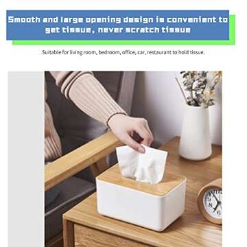Yosooo Bamboo Tissue Box Modern Look Rectangular Paper Holder Boxes for Bathroom Dining Table Bedroom Storage Organizer(Rectangle), 21cm x 13cm x 9.8cm