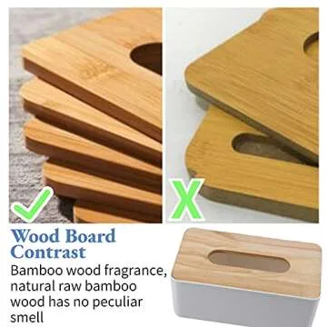 Yosooo Bamboo Tissue Box Modern Look Rectangular Paper Holder Boxes for Bathroom Dining Table Bedroom Storage Organizer(Rectangle), 21cm x 13cm x 9.8cm