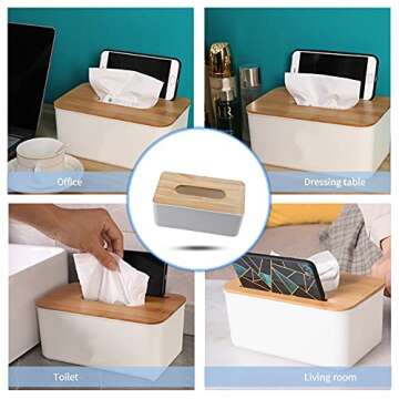 Yosooo Bamboo Tissue Box Modern Look Rectangular Paper Holder Boxes for Bathroom Dining Table Bedroom Storage Organizer(Rectangle), 21cm x 13cm x 9.8cm