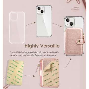 M-Plateau Bifold Wallet Women，Card Holder for Phone Case Durable Leather ID Window Slot Design,Sticky Phone Wallet Attached One Removeable Phone Lanyard. Rose Pink