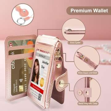 M-Plateau Bifold Wallet Women，Card Holder for Phone Case Durable Leather ID Window Slot Design,Sticky Phone Wallet Attached One Removeable Phone Lanyard. Rose Pink