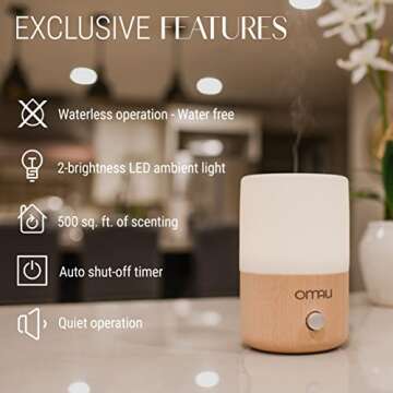 Omau Waterless Essential Oil Diffusers, Ceramic, Wood & Glass Diffuser Nebulizer for Home Essentials Oil Aromatherapy Diffuser
