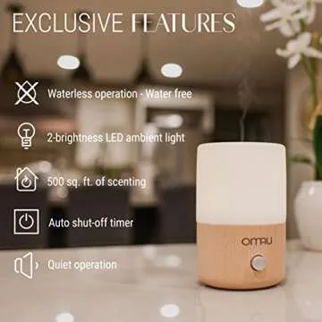 Omau Waterless Essential Oil Diffusers, Ceramic, Wood & Glass Diffuser Nebulizer for Home Essentials Oil Aromatherapy Diffuser