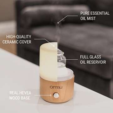 Omau Waterless Essential Oil Diffusers, Ceramic, Wood & Glass Diffuser Nebulizer for Home Essentials Oil Aromatherapy Diffuser