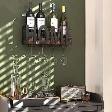 SODUKU Wall Mounted Metal Wine Rack - 5 Bottle & Glass Holder