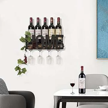 SODUKU Wall Mounted Metal Wine Rack - 5 Bottle & Glass Holder