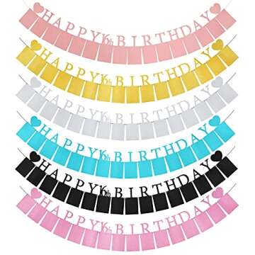 Sweet 16 Birthday Decorations Photo Banner in Black Pre-assembled - Sweet 16 Banner WITH Sixteen Photo Card Frames Party Supplies - Happy 16th birthday decorations for girls with 16 Signs