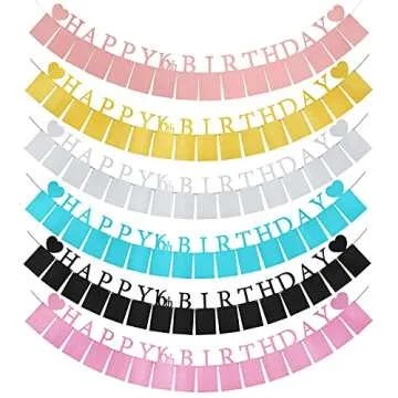 Sweet 16 Birthday Decorations Photo Banner in Black Pre-assembled - Sweet 16 Banner WITH Sixteen Photo Card Frames Party Supplies - Happy 16th birthday decorations for girls with 16 Signs