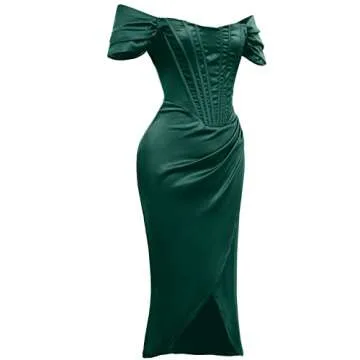 Elegant Women Off Shoulder Satin Dress for Parties