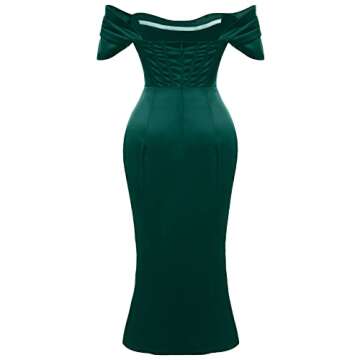 Womens Off Shoulder Split Corset Satin Dress Strapless High Slit Bodycon Ruched Cocktail Party Dress Midi Sexy Night Club Tube Dress Backless Slim Fit Formal Wedding Guest Evening Dress Green Small