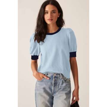 Womens Knit Tops Spring Work Clothes Outfits Puff Sleeve Shirts Sweater Casual Lightweight Tops