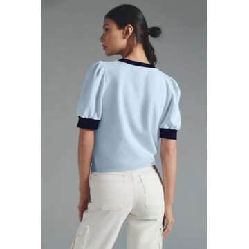 Womens Knit Tops Spring Work Clothes Outfits Puff Sleeve Shirts Sweater Casual Lightweight Tops