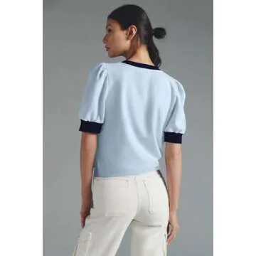 Womens Knit Tops Spring Work Clothes Outfits Puff Sleeve Shirts Sweater Casual Lightweight Tops