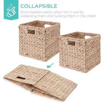 Best Choice Products 10.5x10.5in Hyacinth Baskets, Rustic Set Of 5 Multipurpose Collapsible Storage Organizer, Handwoven Laundry Totes for Bedroom, Living Room, Shelves - White