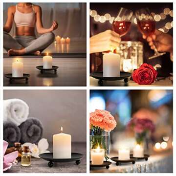 ENMY 4Pcs Black Iron Candle Plates for Elegant Decor