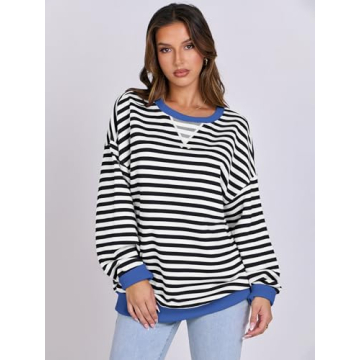 Chic ANRABESS Striped Oversized Sweatshirt for Women 2024