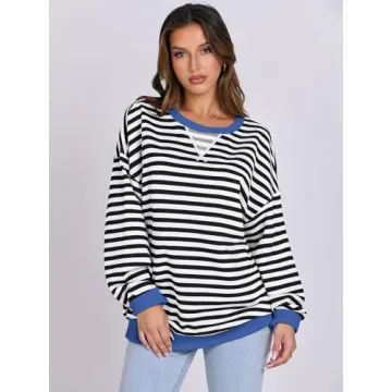 Chic ANRABESS Striped Oversized Sweatshirt for Women 2024