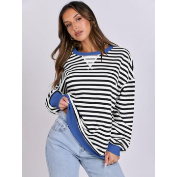 Chic ANRABESS Striped Oversized Sweatshirt for Women 2024