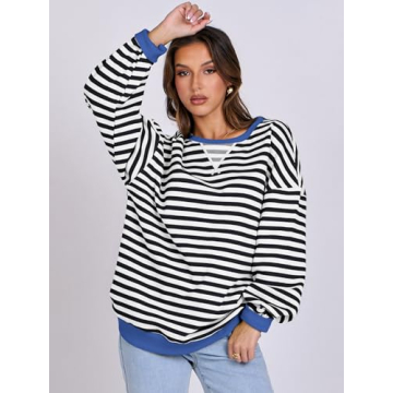 Chic ANRABESS Striped Oversized Sweatshirt for Women 2024