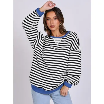 Chic ANRABESS Striped Oversized Sweatshirt for Women 2024