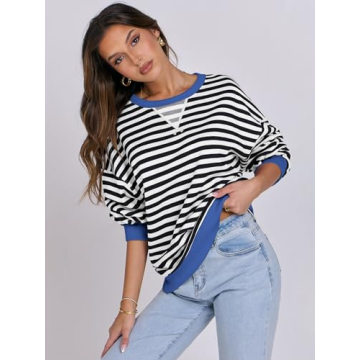 Chic ANRABESS Striped Oversized Sweatshirt for Women 2024