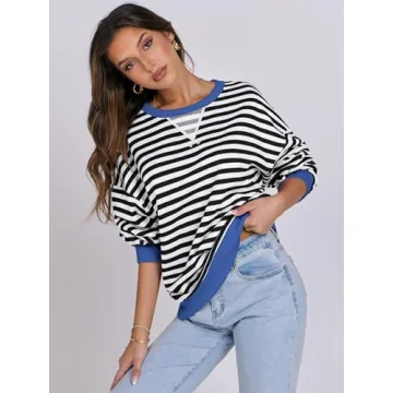 Chic ANRABESS Striped Oversized Sweatshirt for Women 2024