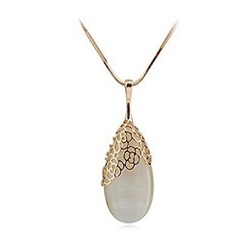 Elegant Water Drop Pendant Golden Long Necklace for Women