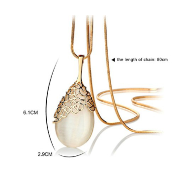 Elegant Water Drop Pendant Golden Long Necklace for Women