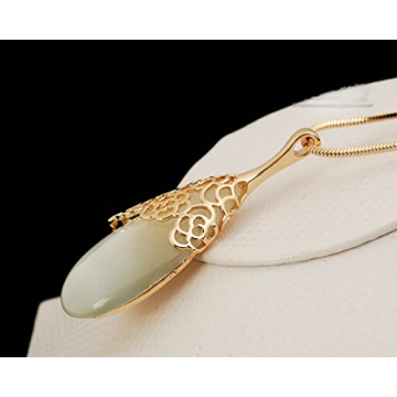 Elegant Water Drop Pendant Golden Long Necklace for Women