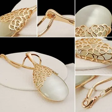 Elegant Water Drop Pendant Golden Long Necklace for Women