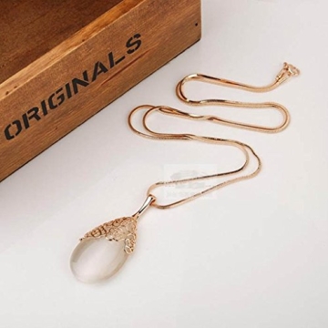 Elegant Water Drop Pendant Golden Long Necklace for Women