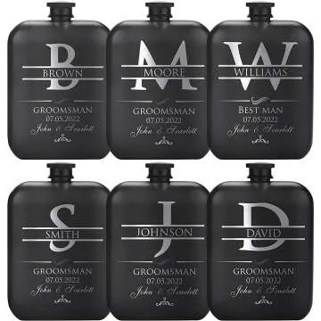 Custom Engraved Groomsmen Gifts Set of 6 Flasks