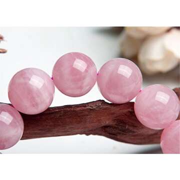 LiZiFang Genuine Natural Pink Rose Quartz Gemstone Round Beads Bracelet 8mm (15mm)
