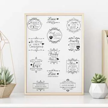 Whaline 11 Sheets Vintage Word Rub on Transfers Decals for Crafts and Furniture Black Warm Letters Rub on Transfer Furniture Stickers Decals for School Home Office DIY Art Craft Decor, 5.5 x 5.5Inch