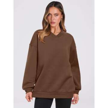 ANRABESS Womens Oversized V Neck Sweatshirt Fleece Long Sleeve Hoodies Pullover Comfy Top Outfits 20...