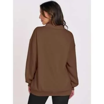 ANRABESS Womens Oversized V Neck Sweatshirt Fleece Long Sleeve Hoodies Pullover Comfy Top Outfits 2024 Teen Preppy Clothes Small Coffee