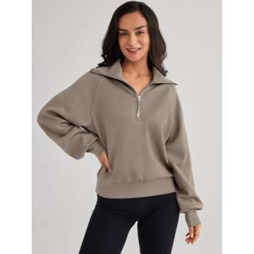 Trendy Queen Women's Oversized Sweatshirt Half Zip Pullover - Stylish Fall Y2K Fashion CoffeeGrey S
