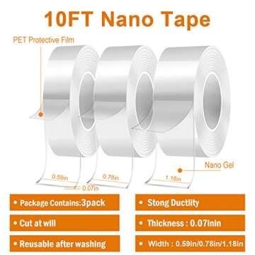 Nano Tape,Double Sided Tape(Total 30FT) Mounting Tape for Walls Heavy Duty,Multipurpose Transparent ...
