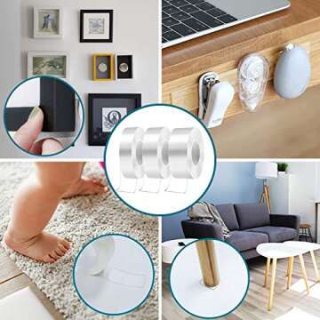 Nano Tape,Double Sided Tape(Total 30FT) Mounting Tape for Walls Heavy Duty,Multipurpose Transparent Adhesive Tape,Washable and Reusable Hanging Tape for Walls,for Home Office Outdoor Decor.