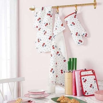 Kate Spade Cherry Dot Kitchen Towels, Oven Mitt & Holder Set