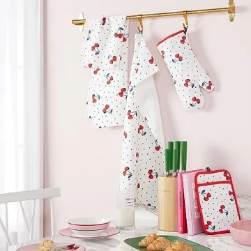 Kate Spade Cherry Dot Kitchen Towels, Oven Mitt & Holder Set