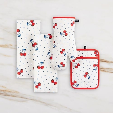 Kate Spade Cherry Dot Kitchen Towels, Oven Mitt & Holder Set
