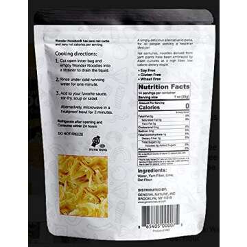 Wonder Noodles, Kosher, Vegan Friendly, Zero- Carb, Zero Calorie Noodles, Ready To Eat Pasta, Fettuccine, 14 Oz Bag [5 Pack]
