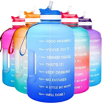 QuiFit Motivational Gallon Water Bottle - with Straw & Time Marker BPA Free Large Reusable Sport Wat...